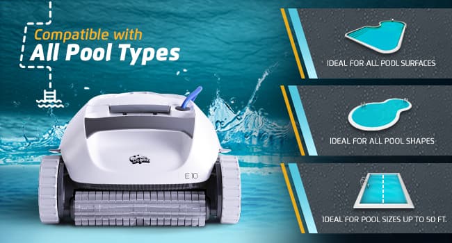 Dolphin E10 Automatic Robotic Pool Vacuum Cleaner, Active Scrubber Brush, Top Load Filters Access
