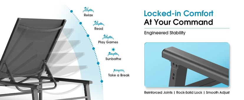 Ciokea Foldable Outdoor Lounge Chair, No Assembly Patio Chaise Lounge Outdoor with 5-Positions, Aluminum Pool Lounge Chair with Portable Design for Pool, Beach, Deck, Backyard, Khaki