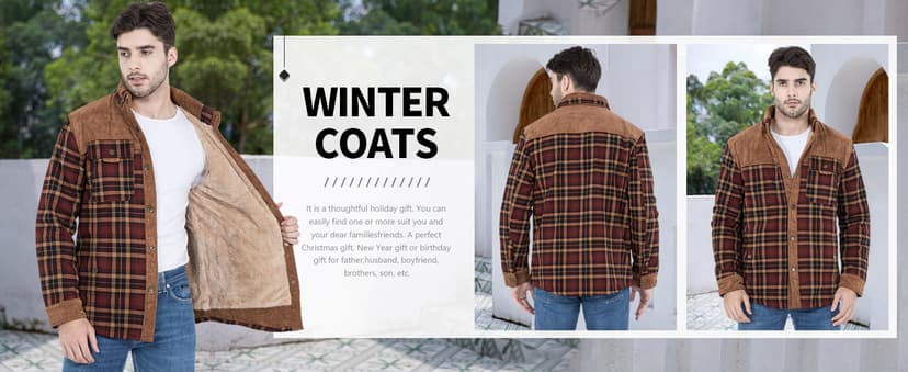 Gihuo Men's Long Sleeve Sherpa Lined Shirts Outdoor Warm Flannel Plaid Jacket Button Down Fleece Coats B0D8J55BZW