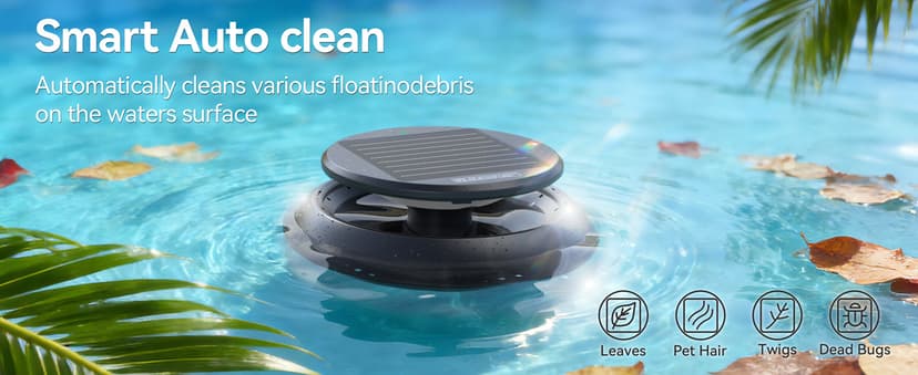Y60 Cordless Solar Pool Skimmer - 2026 Automatic Robotic Pool Surface Cleaner with 360° All-Around Intake, Dual Charging, 12H Deep Cleaning for In-Ground & Above Ground Pools (Sepia)