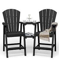 Folding Adirondack Chair, HDPE All-Weather Fire Pit Chairs, Plastic Adirondack Chairs with 2 Cup Holder, Outdoor Lawn Chair for Patio Garden (Black)