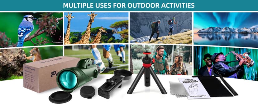 40X60 Monocular Telescope with Smartphone Holder& Tripod, High Power Nitrogen-Filled Monocular for Adults with BAK4 Prism & FMC Lens, HD Monocular Scope for Birdwatching Hiking Concert Travelling