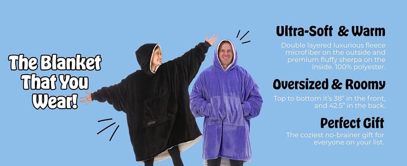 THE COMFY Original | Sherpa Lined Microfiber Fleece Wearable Blanket, Oversized Design with Hood and Pocket from Shark Tank
