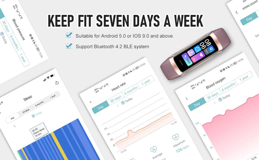 Fitness Tracker with 24/7 Heart Rate Blood Oxygen Sleep Monitor, 1.1" AMOLED Touch Screen Activity Tracker Smart Watches, IP68 Waterproof Step Counter Pedometer for Women Men