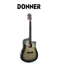 Donner Acoustic Guitar Kits for Beginners & Intermediate Learners - 38" Travel Guitar with Carbon Fiber Top, Wooden Back & Sides, Case, Strap, Steel-Strings, RISING-G1 (Gloss, Brown)