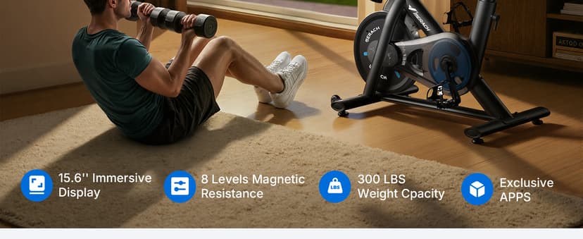 MERACH Exercise Bike, Brake Pad Stationary Bike with Exclusive App, Low Noise Indoor Cycling Bike with 300lbs Weight Capacity, Tablet Mount and Fitness Courses for Weight Loss