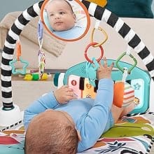 Fisher-Price Baby Playmat Glow and Grow Kick & Play Piano Gym, Blue Musical Learning Toy with Developmental Activities for Newborns 0+ Months