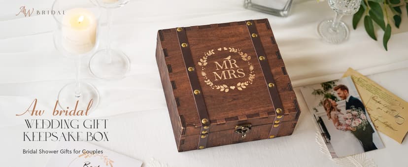 AW BRIDAL Mr and Mrs Wedding Keepsake Box for Couples, Wooden Memory Boxes with Lids, Bridal Shower Gifts for Bride Bachelorette Party, 2025 Engagement Gift for Newlyweds and Marriage Couple