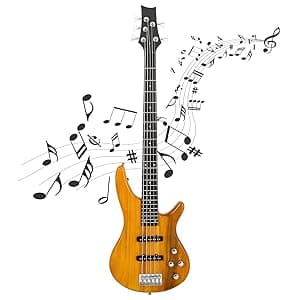 Ktaxon 5 String Electric Bass Guitar, Full Size Standard Right Handed Rosewood Fretboard Bass Kit with Gig Bag Strap Cable Wrench Tool (Yellow)