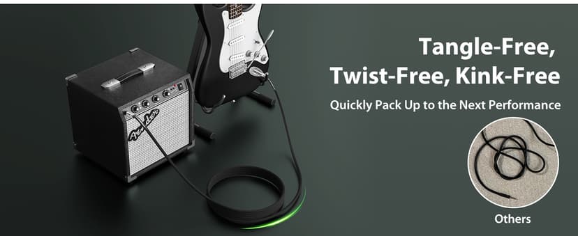 AA AUDIO ACCESSORY Guitar Cable 10 ft 2 Pack, Nylon Braided Anti-Kinking Kevlar-Reinforced, 20AWG 99.99% OFC, Heat-Shrink Protected 1/4 Instrument Cable, Shielded Amp Cord for Fender Electric Guitar