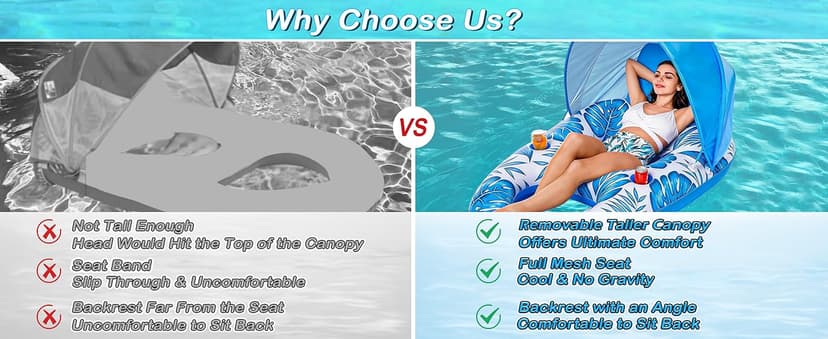 Jasonwell Pool Float with Canopy - Inflatable Pool Floaties Adult Lounger Floats Raft Floating Chair with Cup Holders for Swimming Pool Lake Water Lounge Float Beach Pool Party Toys for Adults