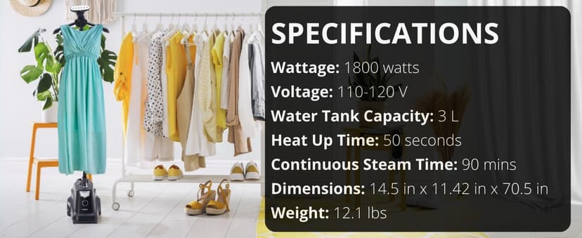 True & Tidy® Heavy-Duty Commercial Industrial Standing Garment Steamer for Clothes, 1800 watts, XL 3L water tank 90+ mins of Steam 3 Steam Settings, Step On/Off Control, Wheels for Easy Movement