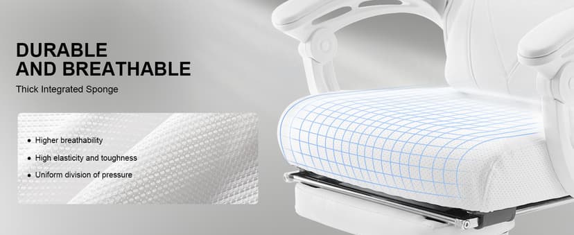 GTPLAYER Gaming Chair, Computer Chair with Mesh Back, Ergonomic Game Chair with Footrest, Reclining Game Chair with Adjustable Headrest and Lumbar Support for Gaming and Office (White)