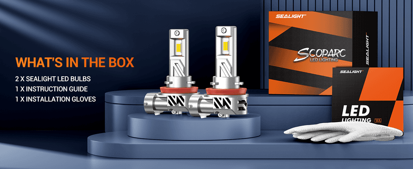 SEALIGHT H11/H9/H8 Light Bulb, 800% Brighter than Origin, 6500K Output Canbus Ready, 44,000LM Powersports IP68 80000Hrs Lifespan, 1:1 Size Installation, Pack of 2