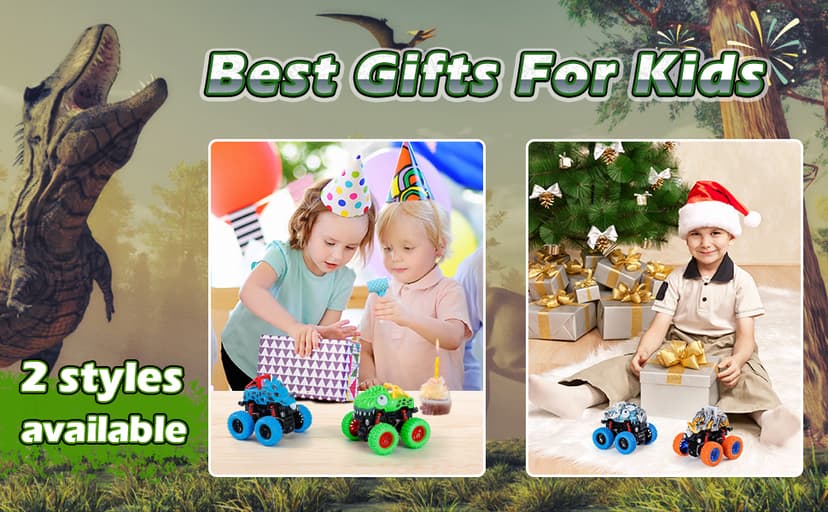 LODBY Dinosaur Toys for 2 3 4 5 Year Old Boys - Monster Truck Toys for Toddlers Boys Ages 2-4-6 - Push and Go Cars Dinosaur Toys for Kids 3-5 Year Old Boy Christmas Birthday Gifts