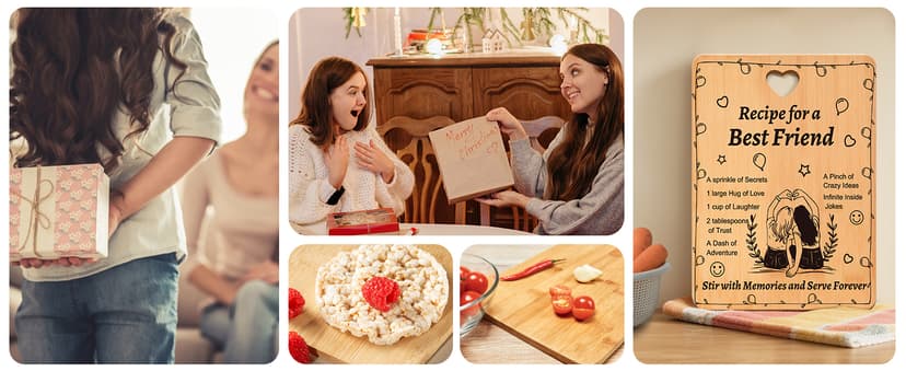 Recipe for a Best Friend Gift Set, Bamboo Cutting Board with Engraved Utensils, Unique Kitchen Gifts for Women, Bestie Gifts for Birthday, Christmas, Housewarming, Graduation, Long Distance Friendship