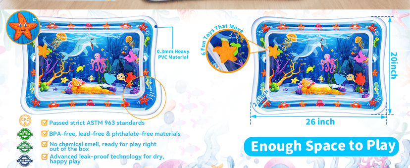 Tummy Time Water Mat丨Inflatable Tummy Time Water Play Mat for Babies, Infants and Toddlers 3 to 12 Months Promote Development Toys Baby Gifts