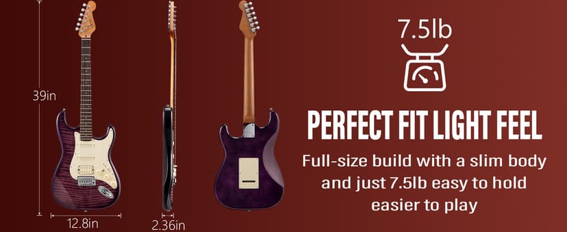 AKLOT Beginner Electric Guitar Kit: 10W Amp, Coil-Split HSS Pickups, Lesson Book, Roasted Maple Neck, Gig Bag, Tuner, Strap, Picks, Stryde Violet Venom
