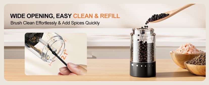 Electric Salt and Pepper Grinder Set - Rechargeable Automatic Salt and Pepper Shakers, Kitchen Appliances with External Adjustable Coarseness, Larger Hopper for Cooking, Home Gifts(2 Pack,Black/White) B0FJQ6SLKC