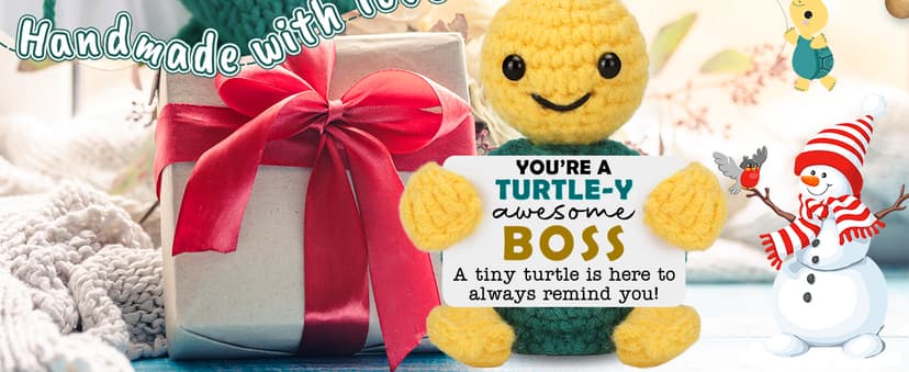 Christmas Boss Gifts, Funny White Elephant Turtle Boss Gifts for Women Men, Boss Lady Female Male from Employee Coworkers Birthday Gift for Supervisor Manager, Cute Handmade Crochet Turtle