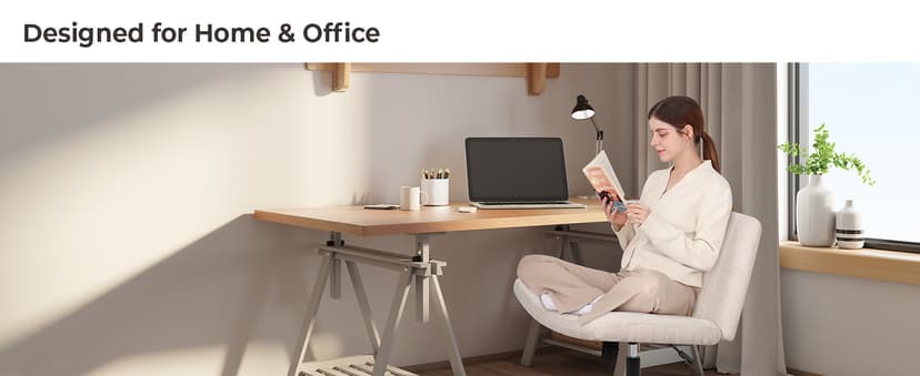 NEO CHAIR Criss Cross Chair No Wheels Armless Cross Legged Office Desk Wide Comfy Vanity Makeup Chair Adjustable Computer Task for Home Office Fabric (Beige)