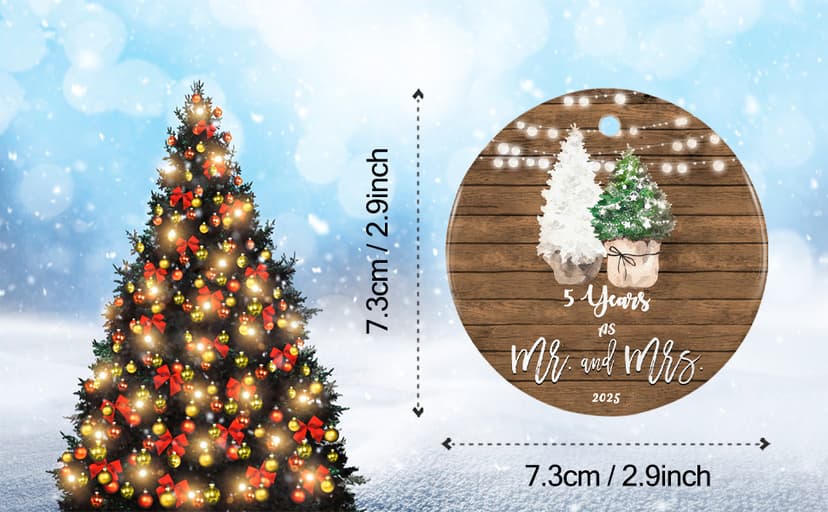 5th Anniversary Ornament Gifts for Couple, 5 Year Wedding for 5th Anniversary, Ceramic Keepsake 5 Year as Mr and Mrs Christmas Ornaments