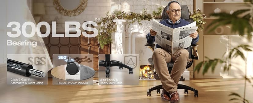ELABEST X100 Ergonomic Mesh Office Chair with Footrest, Big and Tall Hone Desk Chair with 5D Flip-Up Arms, Adjustable 3D Lumbar Support,Gaming & Executive Computer Chairs