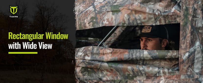 TIDEWE Hunting Blind 270°Full See Through with Windproof Curtain, Silent Magnetic Door & Sliding Windows, Pop Up Ground Blind with Carrying Bag, 300D Portable Tent