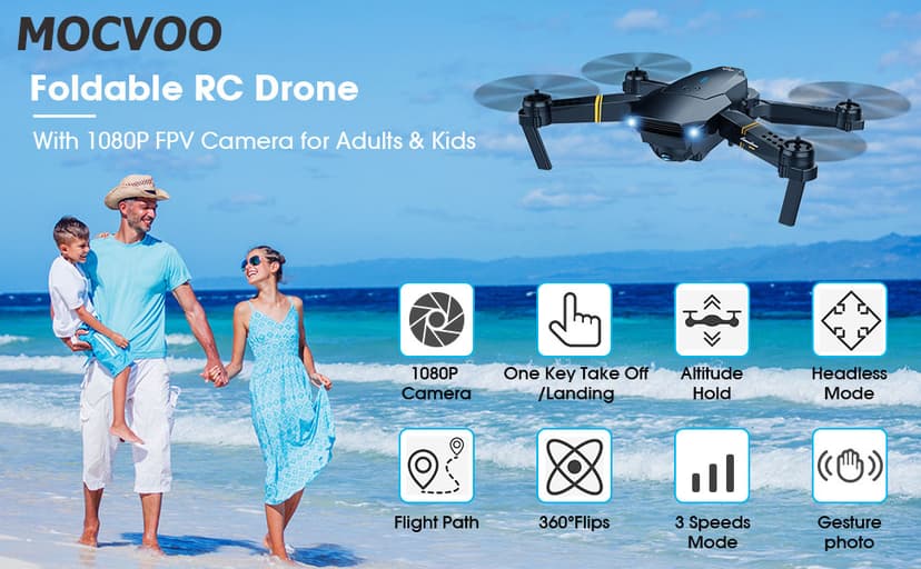 MOCVOO Drones with Camera for Adults Kids, Foldable RC Quadcopter, Helicopter Toys, 1080P FPV Video Drone for Beginners, 2 Batteries, Carrying Case, One Key Start, Altitude Hold,Headless Mode,3D Flips
