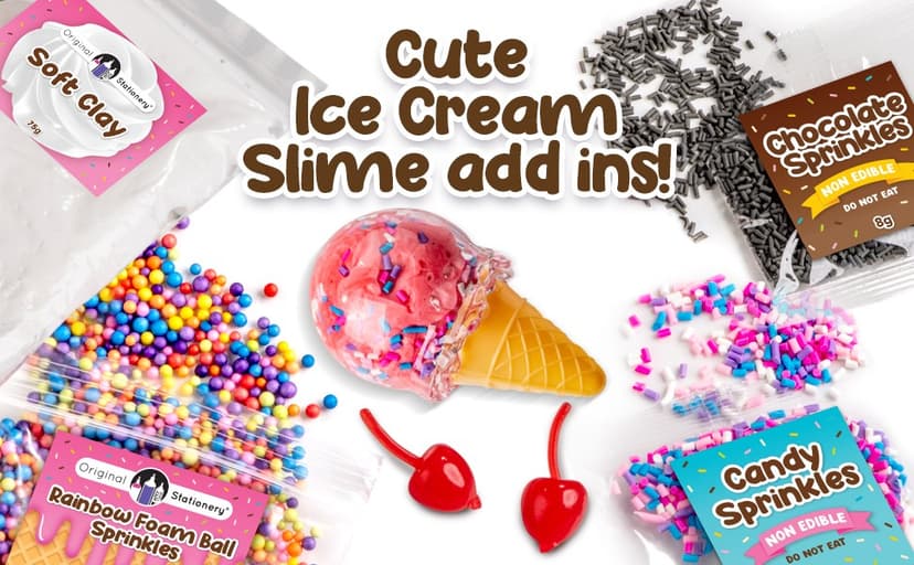 Original Stationery Slime Kit for Girls - 31-Piece Multicolor Ice Cream, Cherry Scent - DIY Ice Cream Slime Making Kit & Arts and Crafts for Kids Ages 8-12 - Birthday Gifts for Girls