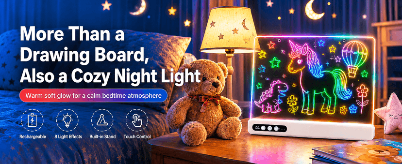 Led Drawing Board with 14 Light Effects,16" Rechargeable Glow Doodle Led Note Board with Colorful Markers,Neon Art Dry Erase Doodle Glow Drawing Tablet,Chritmas Birthday Festival Gifts for Kid (White) B0H1HPZ583