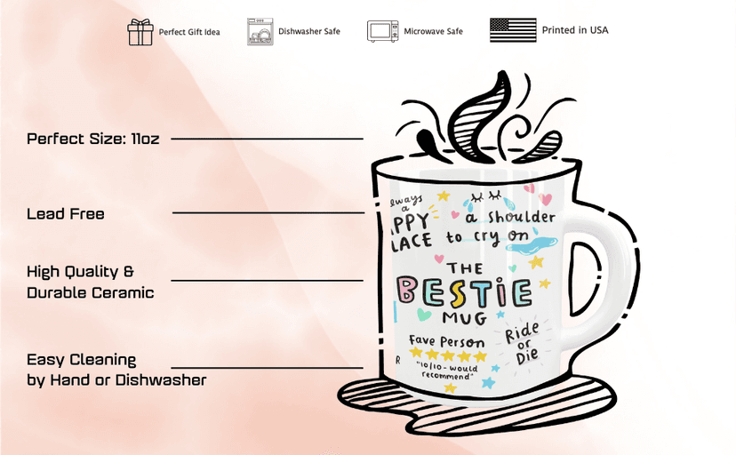 Gossby Bestie Coffee Mug - Best Friend Gift For Women - Friendship Gift for Female Friend - Friendship Gifts For Women Birthday - Gifts For Close Female Friends - 11oz White Ceramic Cup