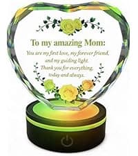 Premium K9 Crystal, Laser Engraved, 6-Color USB LED Base, Gift Box Packaging, Perfect Present for Birthdays & Christmas Crystal Heart Keepsake for Mom, Color Changing LED, Mothers Day Gift B0GS15MD5Z
