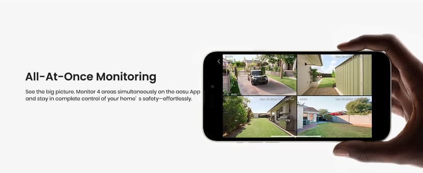 aosu Security Cameras Outdoor Wireless, 4 Cam-Kit, No Subscription Required, Solar-Powered, Home Security Cameras System with 360° Pan & Tilt, Auto Tracking, 2K Color Night Vision, Easy Setup