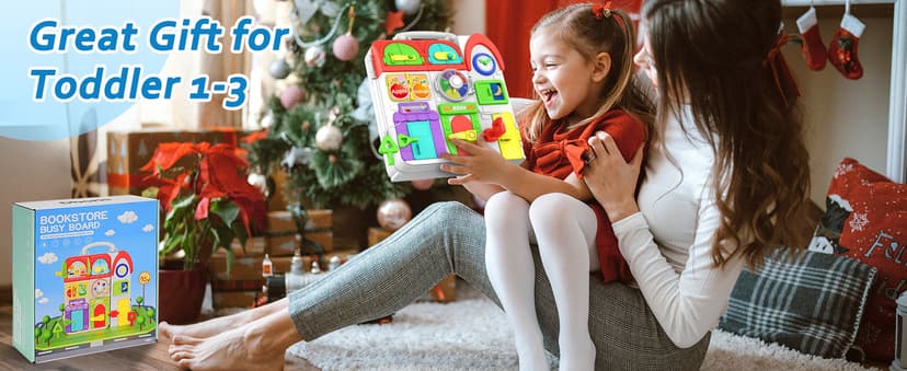 Toddler Toys for 1-2 Year Old Boy, Musical Montessori Busy Board, Early Educational Toy for Toddlers 1-3, Motor Skills Developmental Toy for 12-18 Month Age, Birthday Gift for 1+ Year Old Boy Girl