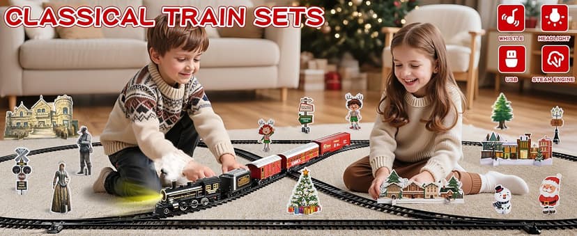 NIPLOOOW Train Set for Kids 4-8, Electric Train Toy with Realistic Sound, Lights and Smoke for Under Christmas Tree,Toddler Model Trains for 3 4 5 6 7 8 Years Old Kids Toys Gifts