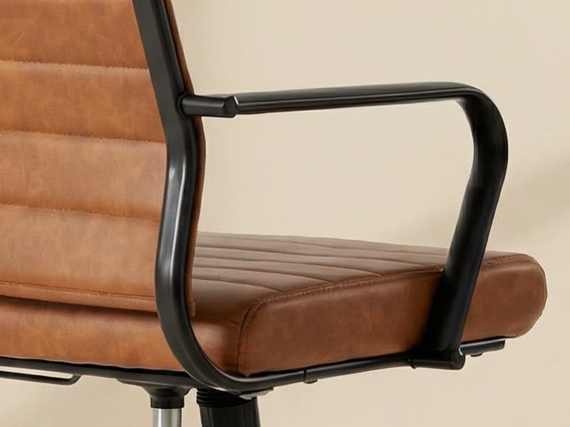 Okeysen Leather Office Desk Chair, Mid-Century Modern Leather Conference Room Chairs, Ergonomic Executive Ribbed Height Adjustable Swivel Rolling Chair for Home Office.