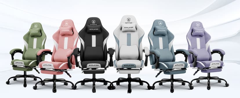 GTPLAYER Gaming Chair with Foot Rest & Pocket Spring Cushion, Ergonomic High Back Computer Desk Chair with Headrest & Lumbar Support for Back Pain Relief, Breathable Fabric, Mist-Blue