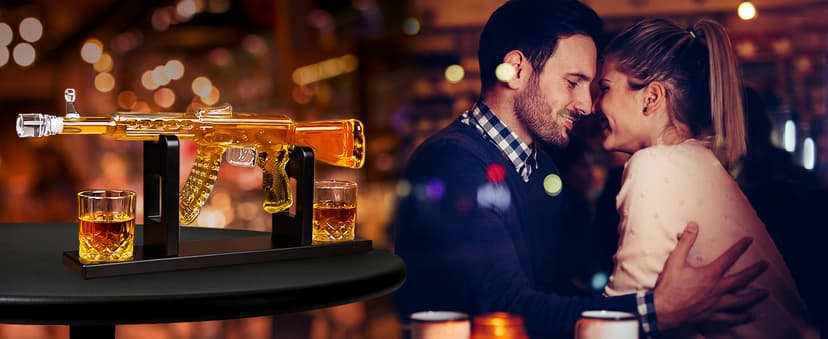 Whiskey Decanter AK47 Set with 2 Whiskey Glasses, Gifts for Men Dad Stocking Stuffers, Unique Christmas Anniversary Birthday Gift for Him Husband, Cool Presents liquor dispenser for Home Bar