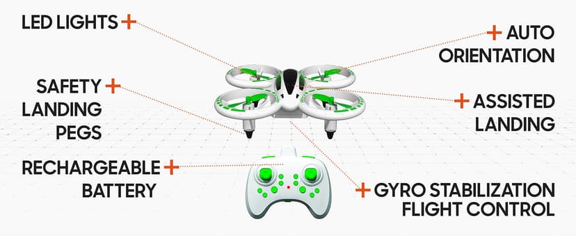 SHARPER IMAGE 2.4GHz RC Glow Up Stunt Drone with LED Lights, Mini Remote Controlled Quadcopter with Assisted Landing, Small Plane for Kids and Beginners, Wireless and Rechargeable