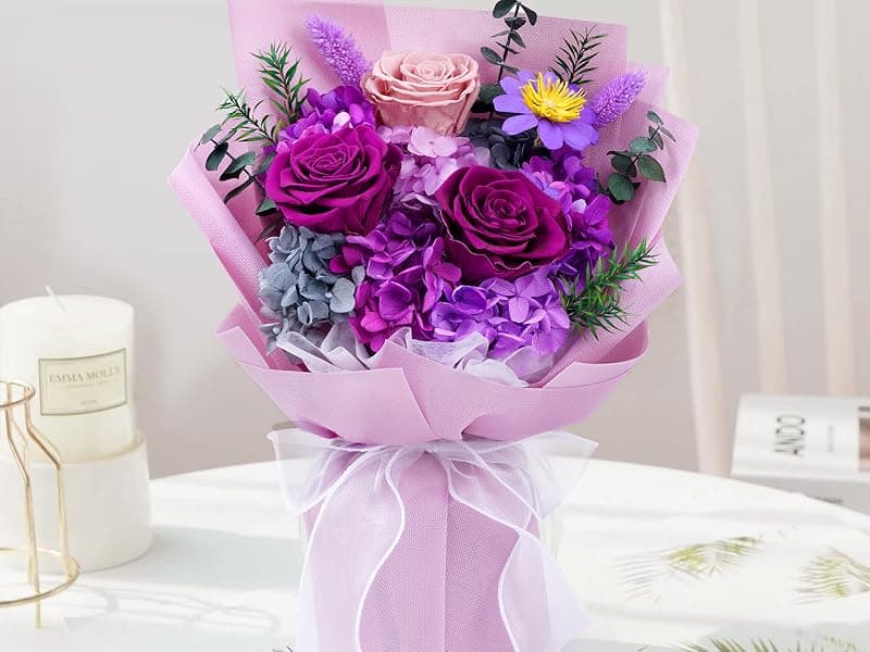 Waipfaru Preserved Flowers, Purple Fresh Bouquet with Gift Box, Flowers for Delivery, That Last 1-3 Years, Forever Flowers for Women Birthday Gift, Anniversary, Teacher, Mother Day