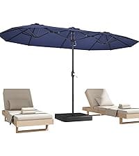15ft Patio Umbrella with Base,Large Outdoor Double-Sided Rectangle Umbrella with Crank Handle, Market Umbrella for Poolside Garden Deck Backyard Beach Pools, Beige