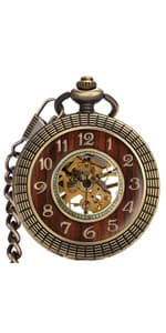 VIGOROSO Men's Vintage Full Copper Hand-Wind Mechanical Second&24hours Sub-dials Pocket Watch in Box