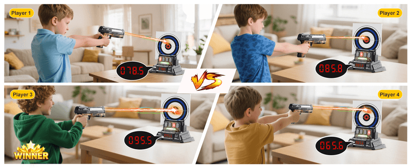 VATOS Smart Electronic Shooting Game Set with Auto-Scoring Target Base and Rechargeable Gun, Real-Time Voice Feedback, 4 Shooting Modes, Indoor Outdoor Toy for Teens Adults Family Party