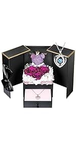 ADDWel Meaningful Gifts for Mom from Daughter Son, Preserved Purple Rose Gift Box with MOM Necklace, I Love You Necklace in 100 Languages, Mother’s Day Birthday Gifts for Mom B0BZ7SWYTH