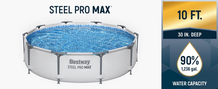 Bestway Steel Pro MAX 10' x 30" Above Ground Pool, Round Metal Frame Outdoor Swimming Pool Set with Filter Pump & Type I Cartridge, Gray