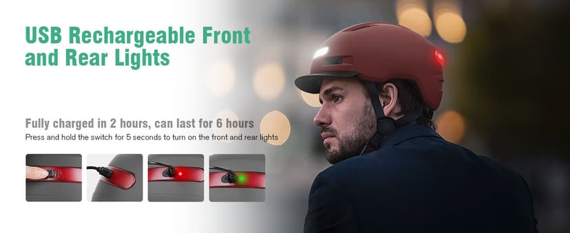 Bike Helmet, Shinmax Adult Cycling Helmet with USB Rechargeable LED Front and Back Light Bicycle Helmets for Men Women