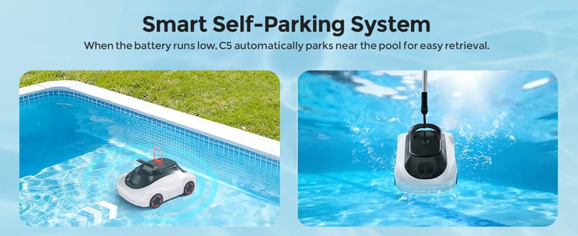 C5 Cordless Robotic Pool Cleaner with 180-Min Runtime, 2.7L Large Filter Basket & Self Parking, Pool Vacuum for Above-Ground Flat Pools up to 2200 Sq.Ft