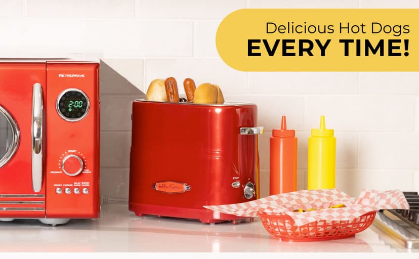 Nostalgia HDT600RETRORED Retro Pop-Up 2 Hot Dog & Bun Toaster, with Mini Tongs, Works with Chicken, Turkey, Veggie Links, sausages & Brats B005Q8X6IO