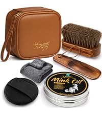 Feilove Leather Boot Care Kit – Mink Oil & Saddle Soap for Leather with Applicators & Cloths – 6-Piece Leather Shoe Care Kit for Cowboy Boots, Work Boots, Shoes & Tack